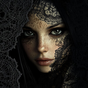 A straight-on, eye-level realistic digital portrait of a woman a...