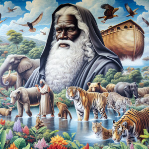 A close-up and detailed wall painting focusing on Noah, depicted...