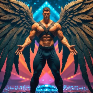 Create an image featuring a male figure with a muscular build, w...