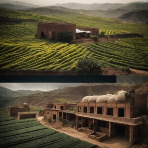 Yemen coffee farms with yemeni architecture