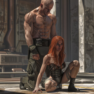 A photorealistic high resolution image. Light ginger haired fema...