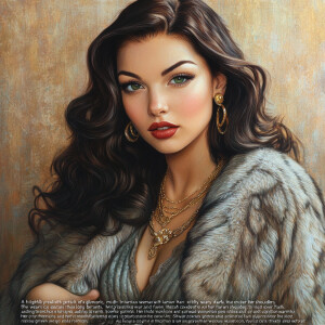 “A highly realistic, mid-length portrait of a glamorous woman wi...