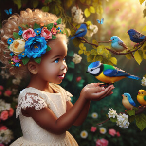 A magical scene featuring a light-skinned African-American toddl...