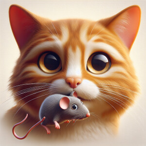 Create a realistic looking cat who has mickey mouse in its mouth