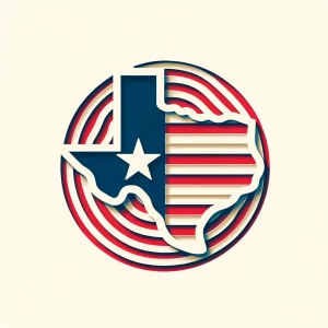 Design a circular logo featuring the outline of Texas filled wit...