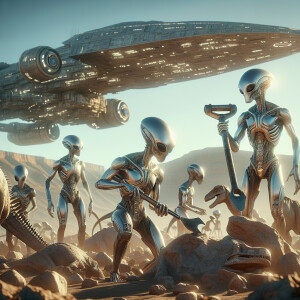 Visualize a group of aliens, with their unique and diverse appea...