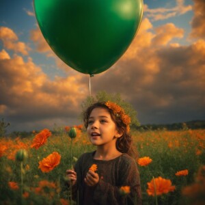A child's face beams with joy as they release a vibrant balloon...