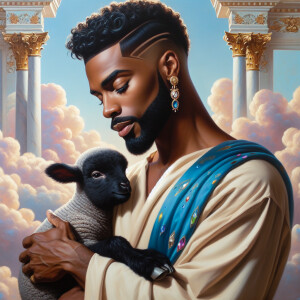 Oil painting of an African-American man resembling Jesus Christ,...