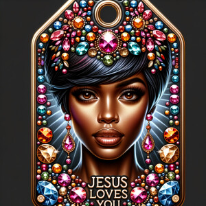 Redesign the tag to feature an African-American woman with a sty...