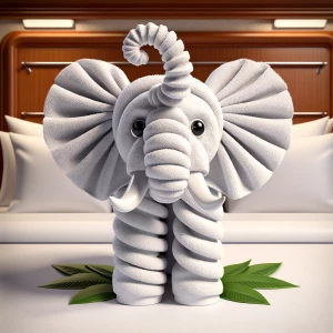 Generate an image of an elephant sculpture crafted from white to...