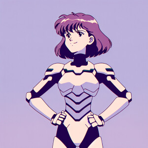 1990s anime screencap, girl a plugsuit, standing with hands on h...