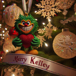 crystallized ribbon name *kelley* wrapped around a christmas tre...