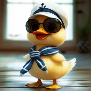 Create a Pixar-style cute cartoon image of an excited yellow duc...