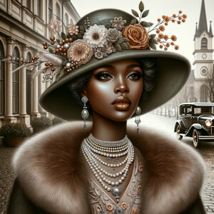 Create an image of an elegant African-American woman with a pois...