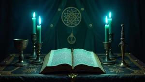 Create an image of a sinister altar dedicated to the demon Mephi...