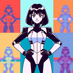 1990s anime screencap, girl a plugsuit, standing with hands on h...