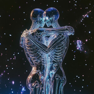 aidmaMJ6.1, 2 men, hugging in the vast cosmos, surrounded by the...