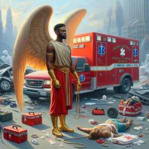 Create a realistic 3D oil painting depicting a scene of emergenc...