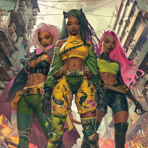 A stunning image of a powerful and diverse superhero trio, Asha,...