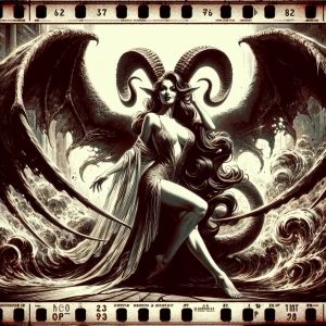 A seductive succubus with enormous wings resembling Azazel's hor...