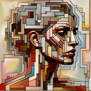 Woman abstract painting using picasso style --chaos 10 --ar 6:5...