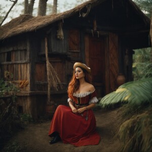 A beautiful wench  on a secret pirate hideout
