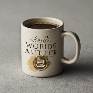 Minimalist vintage-style coffee mug design for writers, bold ser...