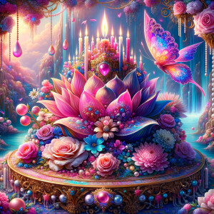 Craft a digital artwork that dramatically amplifies the colorful...