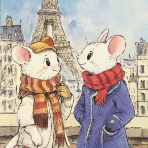 Animation, cute mouse with cat  In Paris --sref 3550027288