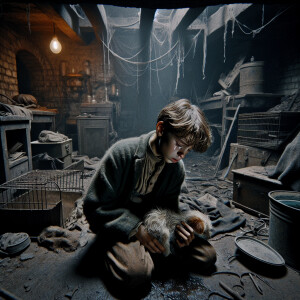 "Create a scene depicting the ninth frame. Show the interior of...