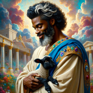 Oil painting of an African-American man resembling Jesus Christ,...