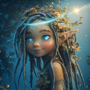 adorable happy girl elf fairy water trolls with sparkling univer...
