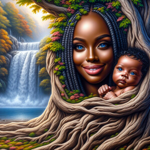 Create a close-up, hyper-realistic 3-D oil painting of a tree wi...