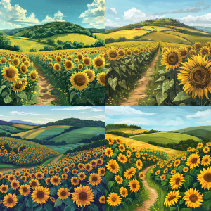 2dscene showcasing a sunflower field. The foreground should prom...