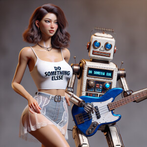 Photorealistic. A stunning 23-year-old woman dances with a retro...