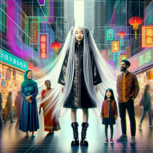 There is a beautiful girl with long white hair and two braided b...
