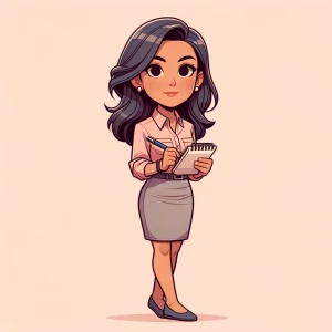 Generate Me a image of 26-year old lady reporter wearing pink sh...