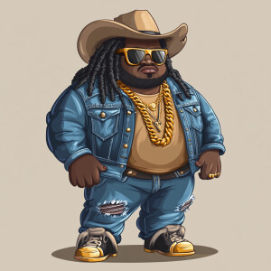 Create a funny cartoon like overweight African American male wit...