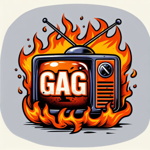 Tube TV with the word “GAG” on the screen on fire cartoon logo