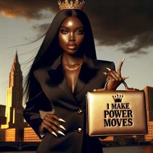 Create an image of an elegant African American businesswoman exu...