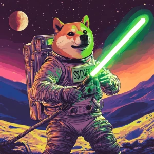 MEME DOGE in GTA art style, dressed as an astronaut and holding...