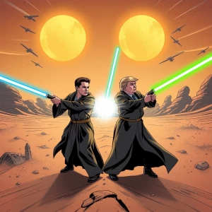 Create an image in a comic book style depicting a Star Wars-insp...