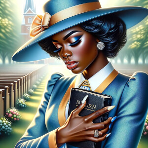 An airbrush oil painting depicts an African American woman with...