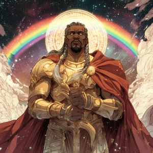 Graphic novel style illustration of Heimdall, Norse god and guar...