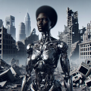 Ebony lady with  arms, chest, legs like a robot in the middle of...