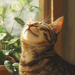 Please generate an image of a content cat purring softly with it...