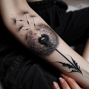 Dandelion tattoo on forearm