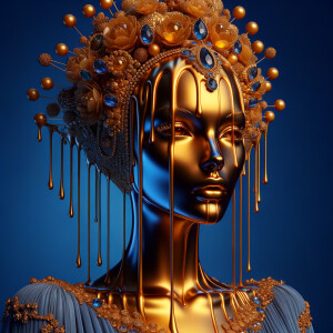 Create a 3-D realistic, elegant figure against a vivid royal blu...