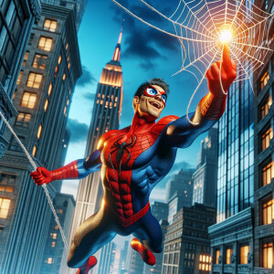 Spider-Man swings from a web attached to the Empire State Buildi...
