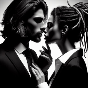 sillouet mexican  man with halflong hair on shoulders bussines s...